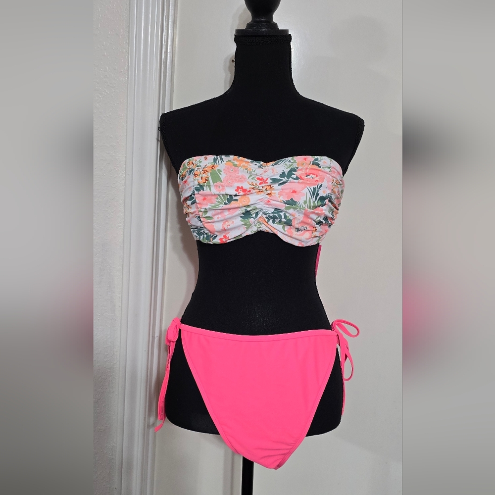 #957 Floral Pink Bandeau Bikini